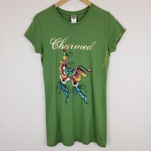 Ed Hardy Designs Charmed Butterfly Green Short Sleeve Graphic Long T-shirt